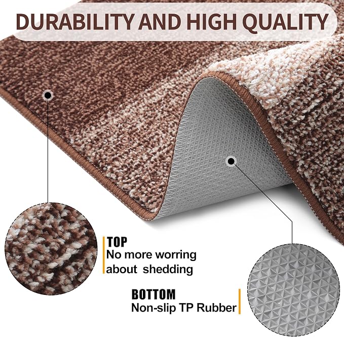 Kitinjoy Indoor Outdoor Door Mat, 71x24 Non-Slip Absorbent Dirt Trapper, Low-Profile Washable Inside Entrance Front Floor Mat, Sturdy Soft Entry Doormats for Entryway, Brown - Image 3