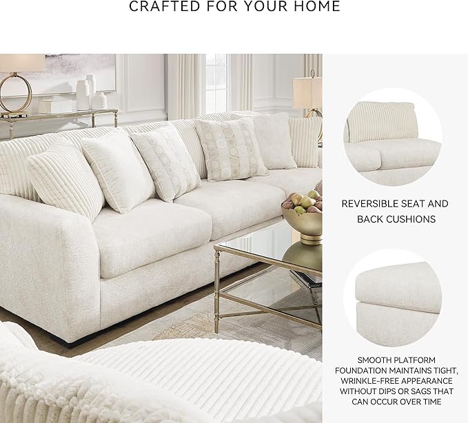 Signature Design by Ashley Chessington L-Shaped 2-Piece Sectional with Chaise, Reversible Cushions, 6 Accent Pillows, Fabric Upholstery, 120" W x 65" D x 40" H, White