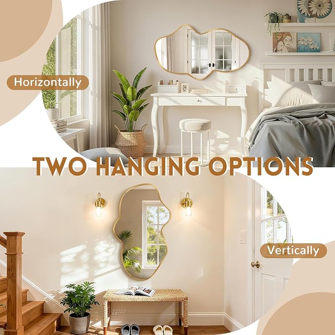 Irregular Wall Mirror, Gold Bathroom Wavy Abstract Mirror for Over Sink, Decorative Cloud-Shaped Wall Mirror, Stylish Shatter-Proof HD Mirror for Bedroom, Entryway (38"x23", M, 1 Pack) - Image 3