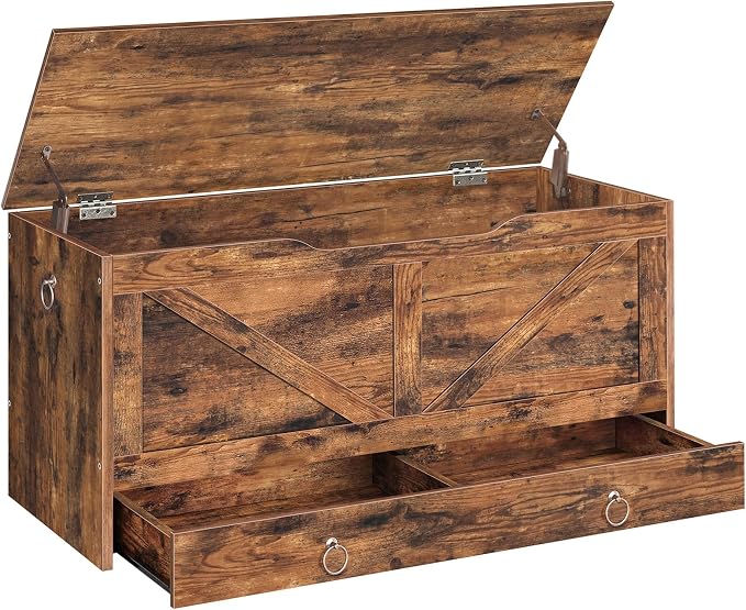 HOOBRO Storage Chest, 39.3" Toy Chest with Drawer, Wooden Storage Bench, Sturdy Entryway Bench Supports 220 lb, Shoe Bench, Safety Hinge, U-Shaped Opening, Easy Assembly, Rustic Brown FG710CW01G1 by HOOBRO