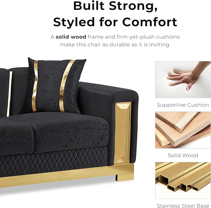 Furniture of America Samison II Glam 2-Piece Solid Wood Upholstered Sofa Set with Accent Pillows, Damask Pattern and Gold Base, Comfortable Couch and Loveseat for Living Room, Bedroom, Office, Beige