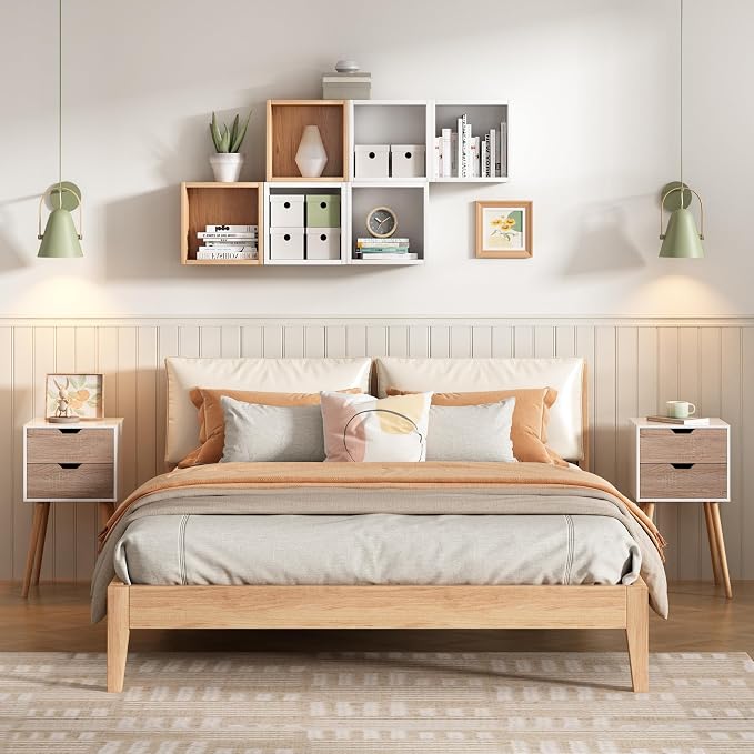 JAXPETY End Tables Set of 2, Night Stand with Drawers, Bedside Tables with Solid Wood Legs and Large Storage Space, End Table, Side Table, for Bedroom, White - Image 4