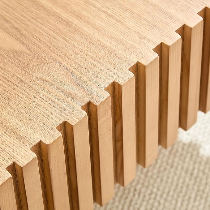 31.5" Square Coffee Table 2 Piece, Wooden Center Tea Table Accent End Table Set of 2 for Living Room Apartment, with Sturdy Curved Base & Solid Wood Fluted Side, Oak