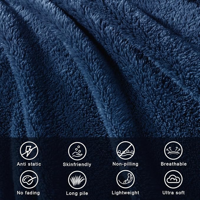 Exclusivo Mezcla Twin Size Blanket for Bed, Super Soft Velvet Plush Fleece Blankets, Fuzzy Cozy and Warm for Winter, 60x80 Inches, Navy Blue