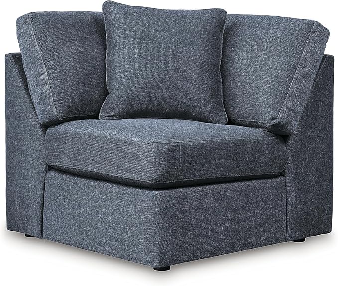 Signature Design by Ashley Modmax Contemporary Stain Resistant Left-Arm Facing 6-Piece Sectional with Audio Console, Armrest, Throw Pillows, Reversible Cushions and USB Port, Blue