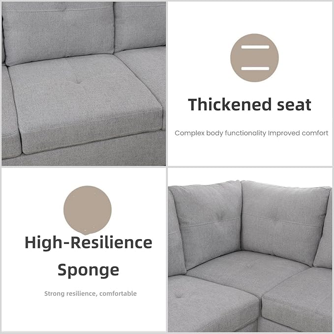 FONTOI L Shaped Sectional Couches for Living Room, Modern Modular Sectional Sofa with Ottoman Storage, Comfy L Shaped Couch with Chaise for Bedroom Apartment Furniture, Gray