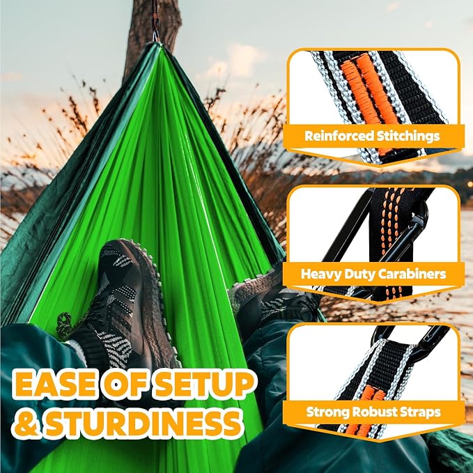 NATUREFUN Ultra-Light Travel Camping Hammock | 300kg Load Capacity,Breathable,Quick-Drying | 2 x Premium Carabiners,2 x Nylon Slings Included | Outdoor Indoor Garden - Image 5