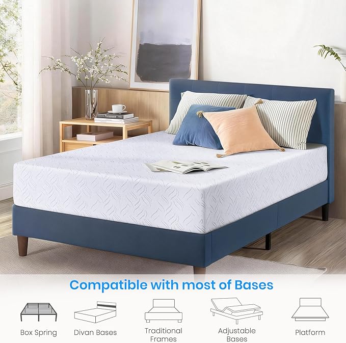 Queen Mattress 12 inch, Cooling Gel Memory Foam Mattress, CertiPUR-US, Oeko-TEX Certified Foam, Mattress in a Box with Zipper Cover, 12 inch Queen Size Mattress for Adjustable Bed