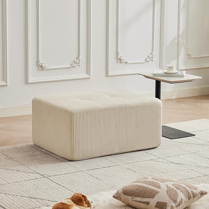 Modular Sectional Sofa with Movable Ottoman, Seat Deep Seat Couch with Pillows, Comfy Cloud Sectional Sofa for Living Room, Bedroom and Apartment (White, 1 Ottoman)
