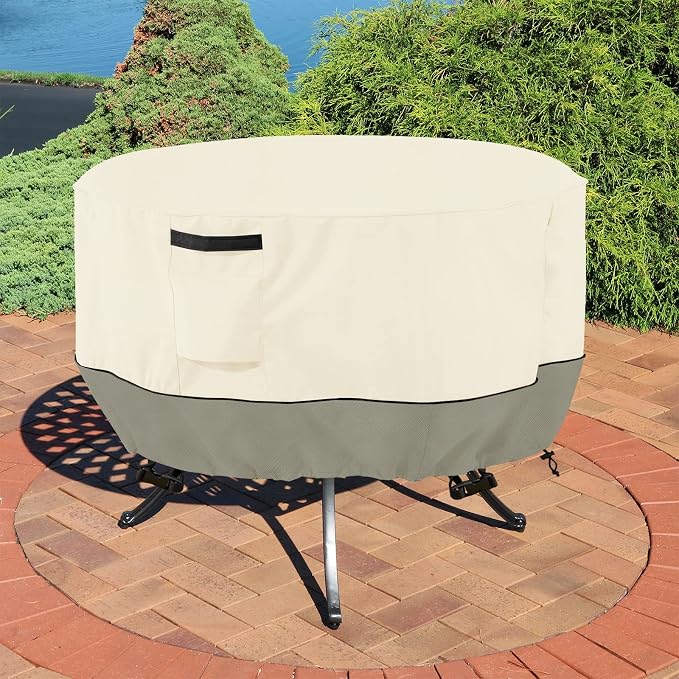 Round Patio Table Cover,600D Heavy Duty Outdoor Furniture Covers Waterproof,Round Patio Table for Patio Furniture Covers,48" Dia x 28" H,Beige&Grayish Green - Image 5