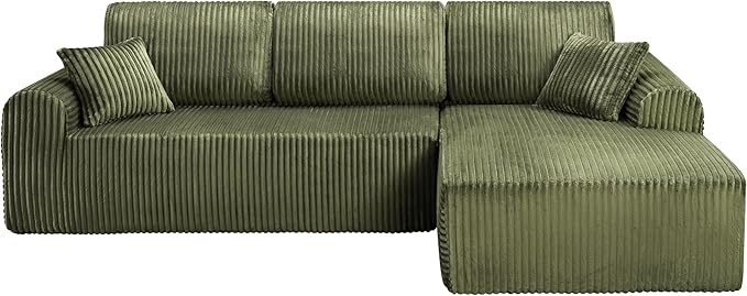 109-Inch L-Shaped Right Facing Boneless Corner Sofa 2 PCS Modular Sectional Cloud Sofa Couch with Chaise Lounge and Toss Pillow, Corduroy Boneless L-Shaped Couches