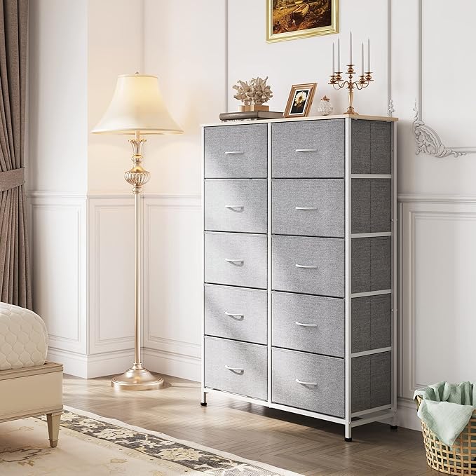 WLIVE Tall Dressers for Bedroom with 10 Drawers, Chest of Drawers, Dresser for Closet, Hallway, Living Room, Entryway, Light Grey - Image 4