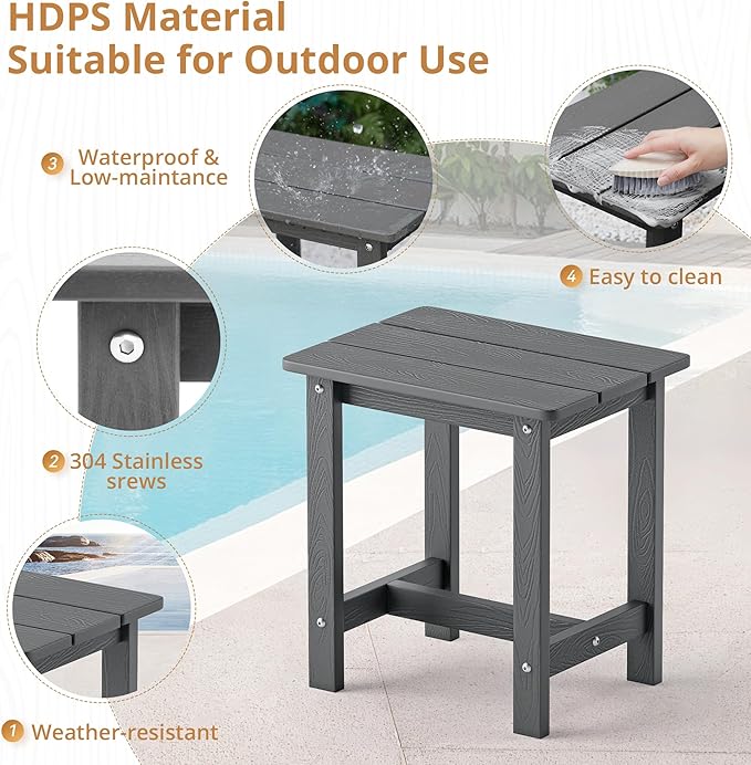 LUE BONA Outdoor Side Table Set of 2, HDPS Small Outdoor Table, Adirondack Side Table, Outside End Table for Patio, Deck, Pool, Weather Resistant/Easy Maintenance, Dark Gray - Image 6
