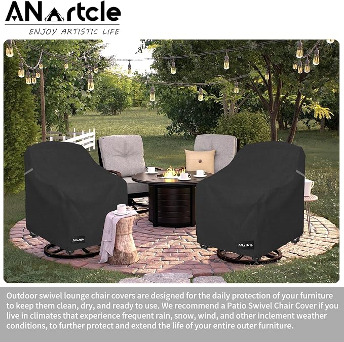 ANartcle Outdoor Swivel Lounge Chair Cover 2 Pack,600D Waterproof Heavy Duty Patio Chair Covers(35 W x 37 D x 38.5 H inches),Patio Swivel Chair Covers for Outdoor Furniture,Black. - Image 5