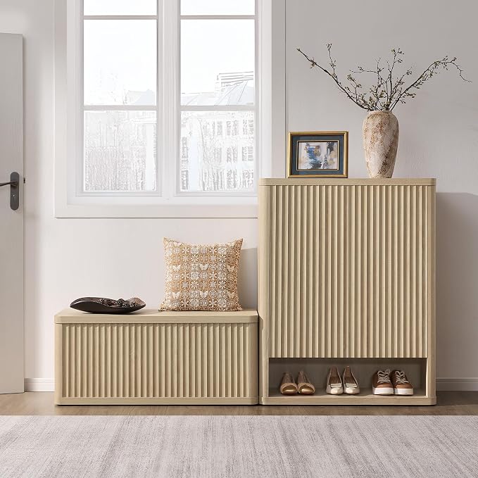 SICOTAS Storage Bench 80.4" Wide Shoe Bench with Lift Top Large Wooden Storage Chest Trunk Modern Blanket Chest with 4 Safety Hinges & Seating for Bedroom Entryway Living Room Hallway - Image 7
