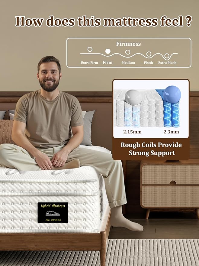 BedStory Medium Firm Full Mattress 14 Inch, Hybrid Full Size Mattress in a Box, Back Pain Relief, Luxury Pocket Spring Mattress, Fiberglass-Free, No Odor, 10 Year Warranty