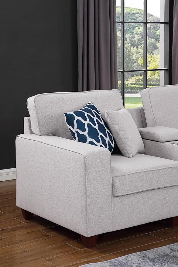 ERYE 151-Inch U-Shaped Sectional Sofa Linen Upholstered Corner Convertible Sectional,9 PCS Modular Couch with Ottoman,Storage Console, Cupholders and Charging Station