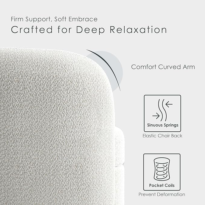 Furniture of America Nimiane Modern Boucle Sofa with Curved Arms and Wooden Legs, Comfy Fabric Upholstered 3 Seater Couch for Living Room, Bedroom, Home Office, Off-White