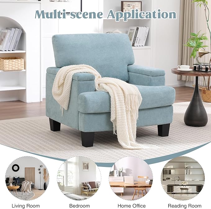 Oversized Accent Chair with Storage Armrest, Modern Upholstered Reading Living Room Chairs, Comfy Large Armchair, Fabric Single Sofa Chair for Bedroom (Green)