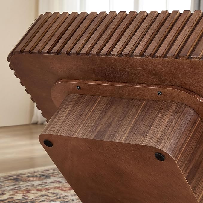 31.5" Square Coffee Table 2 Piece, Wooden Center Tea Table Accent End Table Set of 2 for Living Room Apartment, with Sturdy Curved Base & Solid Wood Fluted Side, Walnut