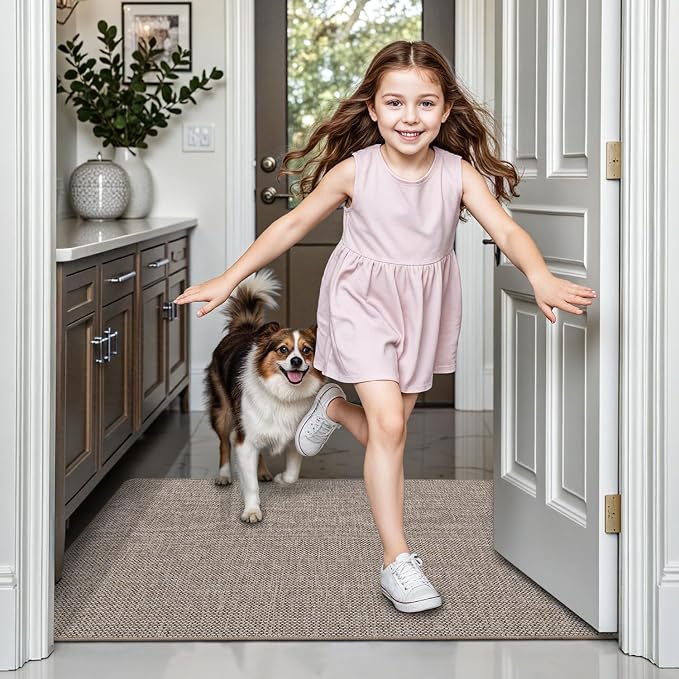 LUMI Ultra Thin Door Mat for Entryway, 20"x32" Low Profile Non Slip Rubber Backing Indoor Doormat, Easy Clean Welcome Entrance Mat for Inside House, Patio, Beige - Image 5