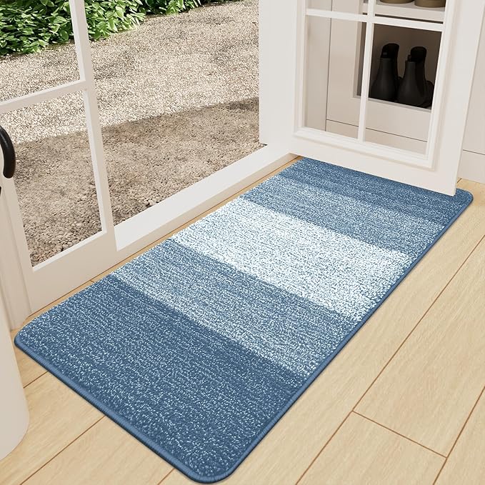 Kitinjoy Indoor Outdoor Door Mat, 47x24 Non-Slip Absorbent Dirt Trapper, Low-Profile Washable Inside Entrance Front Floor Mat, Sturdy Soft Entry Doormats for Entryway, Light Blue by Kitinjoy