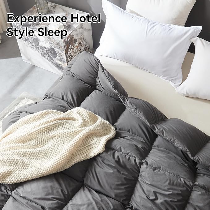 L LOVSOUL Goose Feather Down Fiber Comforter California King Size, 100% Organic Cotton Fabric Duvet Insert,1200TC,750+Fill Power, Hotel Collection, All Season Grey Bedding Comforters with 8 Tabs
