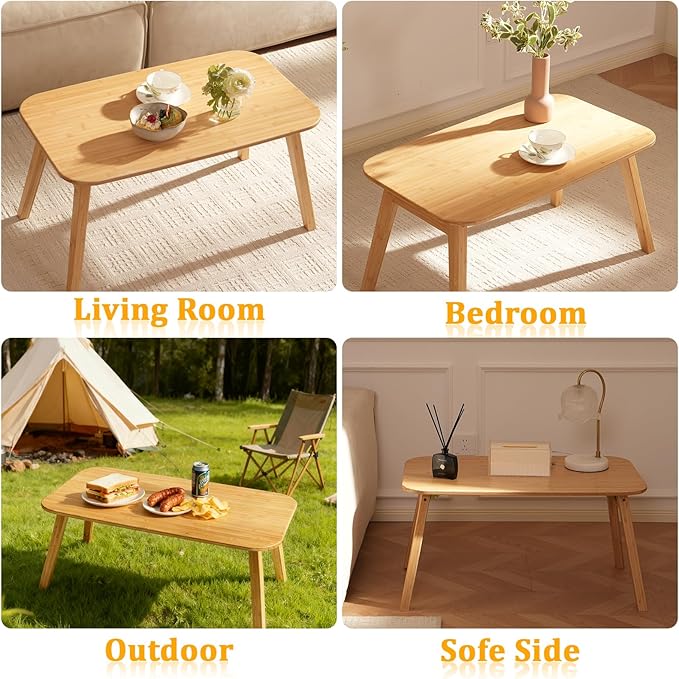 Coffee Table Foldable Mid Century Desk TV Stand with Open Storage Shelf Center Table for Living Room Furniture RV No Assembly, Natural (31.5IN)