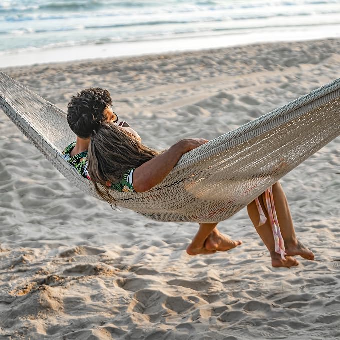Lazy Daze Hammocks Handwoven Mayan Hammock, 10.5 FT Soft Rope Double Hammocks, Portable Outdoor Hammock with Carry Bag, 2 Straps & Carabiners for Patio Outside, 550 lbs Weight Capacity, Natural - Image 8