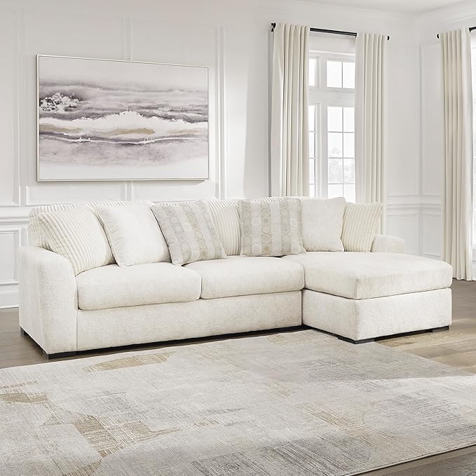Signature Design by Ashley Chessington L-Shaped 2-Piece Sectional with Chaise, Reversible Cushions, 6 Accent Pillows, Fabric Upholstery, 120" W x 65" D x 40" H, White