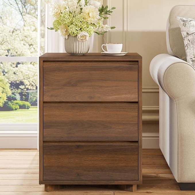 Nightstand, Night Stand with 3 Drawers, Modern Nightstand with Large Storage, Silent Slides, Wooden End Side Table, Bedside Table with 3 Drawers for Bedroom (Brown) - Image 7