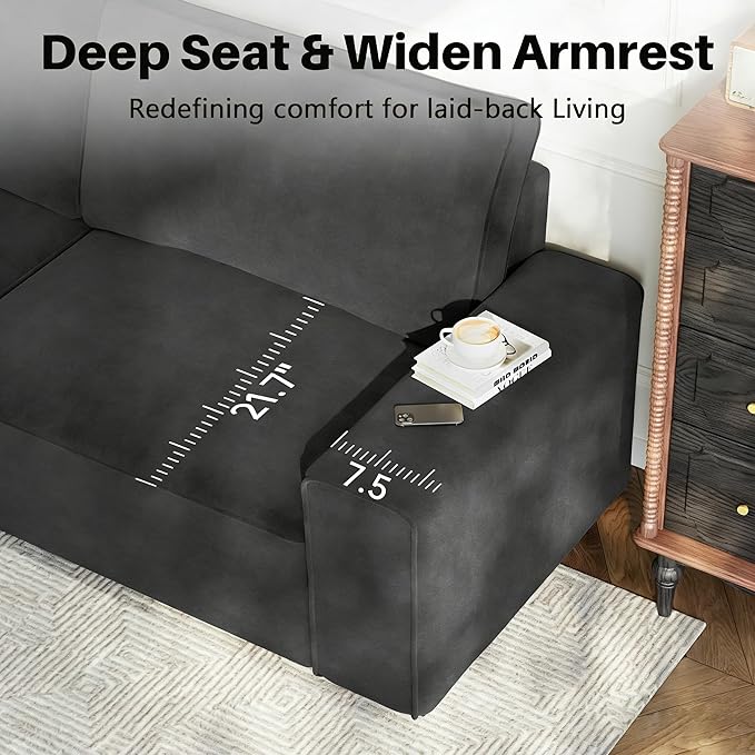 Vesgantti 85'' Chenille Couch for Living Room, 3 Seater Comfy Sofa with Wide Armrest, Thick Spring Cushions, Modern Cloud Couch for Apartment, Office, Bedroom, Small Space, Dark Grey