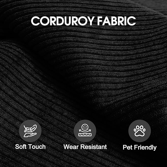 Ball & Cast 78.8" No-Assembly Compressed Sofa Bed, Convertible Floor Futon Couch with Pillow Backrest & Armrest, Boneless Modular Sleeper Sofa in Corduroy for Living Room Bedroom, Black