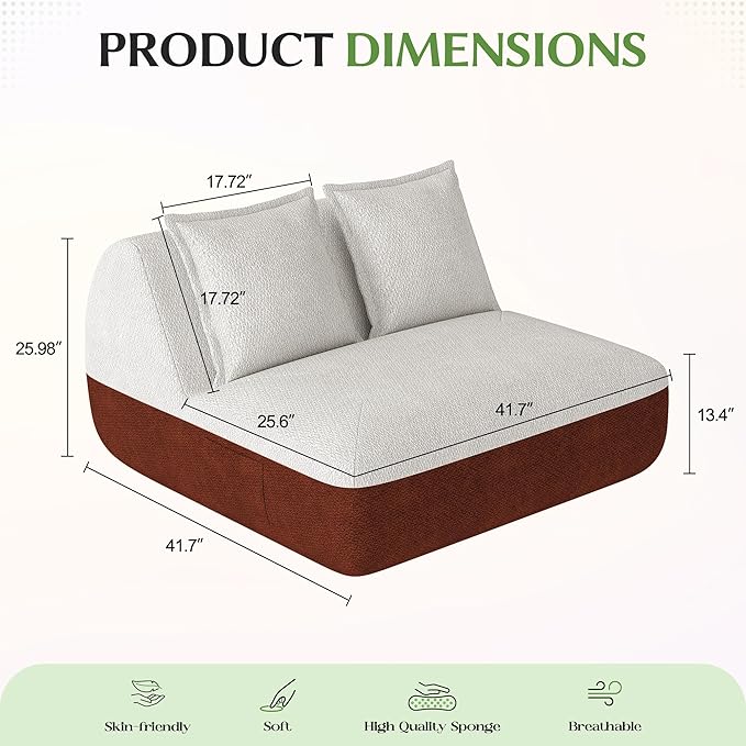Hobestluk Small Couches for Small Spaces,42” Mini Loveseat Sofa 2-Seater Armless Sofa Chair with Side Pocket for Living Room,Bedroom,Dorm,Office (Terracotta+Beige)