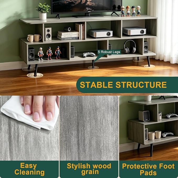 65" American Walnut TV Stand with Power Outlet,Large Media Console Table for TVs up to 75" with 8 Open Shelves,Entertainment Center for Living Room/Entrance/Kitchen/Sofa Cabinet,Easy Assembly - Image 6