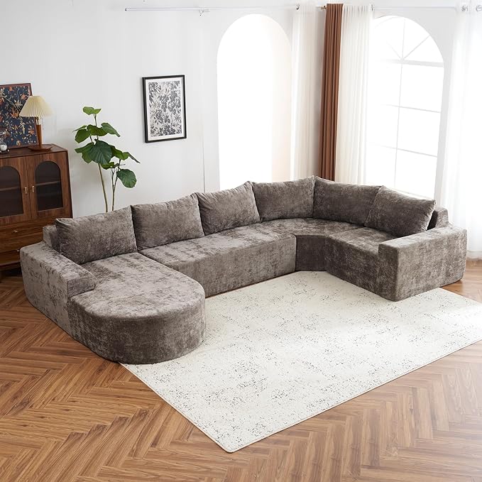 Ball & Cast Oversized Modular Sectional Sofa Cloud Couch,141.7" Modern Upholstered Couch w/Deep Seat Comfy Couches,Minimalist Sleeper Sofas,for Living Room,Apartment,Brown