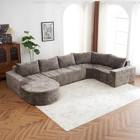 Ball & Cast Oversized Modular Sectional Sofa Cloud Couch,141.7" Modern Upholstered Couch w/Deep Seat Comfy Couches,Minimalist Sleeper Sofas,for Living Room,Apartment,Brown