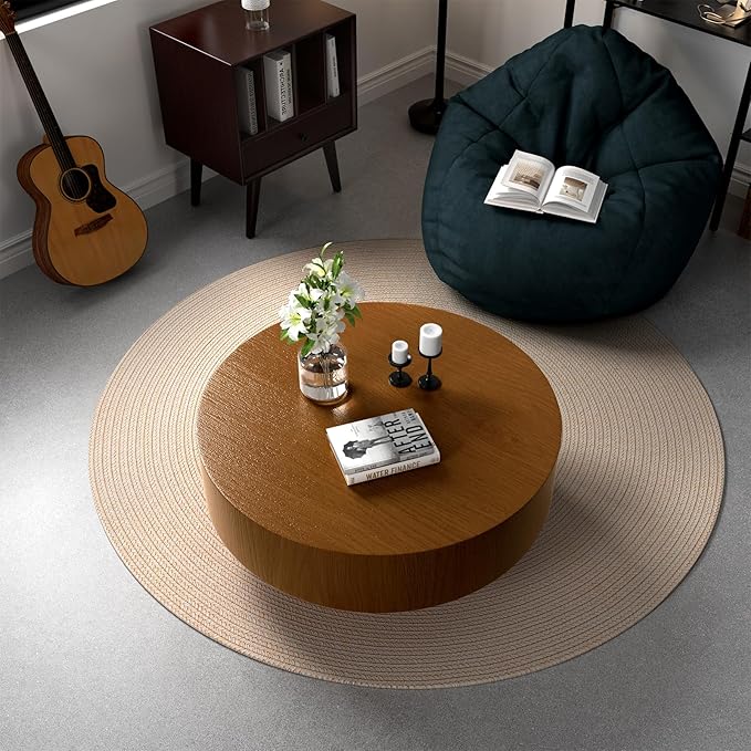 30.5" Round Drum Coffee Table Modern Unique Coffee Table Center Tea Tables Mid Century Coffee Tables for Living Room Apartment Office (30.5in)