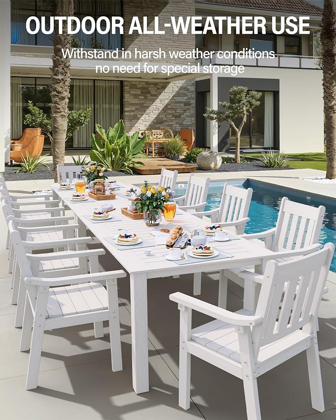 YEFU Outdoor Patio Dining Sets: All Weather 12 Piece Dining Table Set for 10 with Umbrella Hole & Aluminum Frame - Outdoor Furniture 2 Table and 10 Chairs for Outside Backyard/Porch/Deck White - Image 3