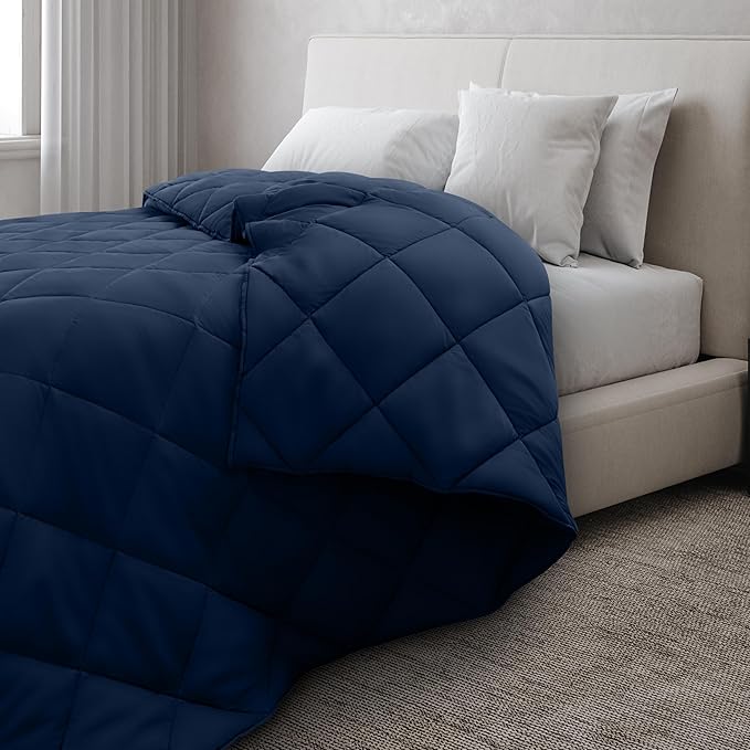LUX Décor Lightweight Comforter Twin Size - Soft Breathable Down Alternative Diamond Stitched, All Season Navy Comforter with Double Stitched Piping, Oeko-TEX