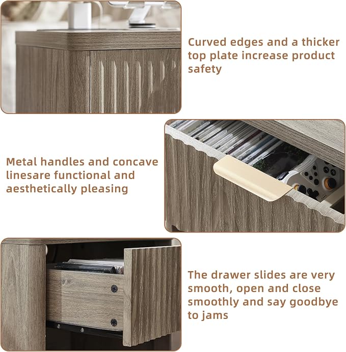 LEYAOYAO Fluted Farmhouse Nightstand Set of 2 with Charging Station, 23" Wide 1 Drawers End Table,Grey Dresser for Bedroom,Bed Side Table Chest of Drawers Cabinet,Wood Night Stand for Living Room - Image 5