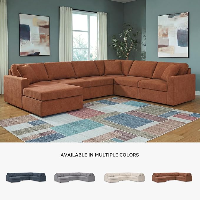 Signature Design by Ashley Casual Modmax Stain Resistant U-Shape Right-Arm Facing 6-Piece Sectional with Chaise and Reversible Cushion, Orange