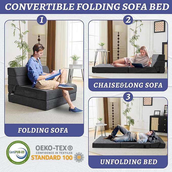 Folding Sofa Bed Foldable Mattress Luxury Miss Fabric, Folding Sleeper Chair Tatami Sofa Bed Floor Mattress Floor Couch, Fold Out Chair Bed Couch Futon Mattress for Guest Room, Living Room