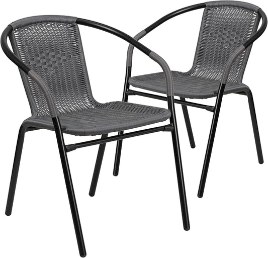 Flash Furniture Lila 2 Pack Gray Rattan Indoor-Outdoor Restaurant Stack Chair by FlashFurniture