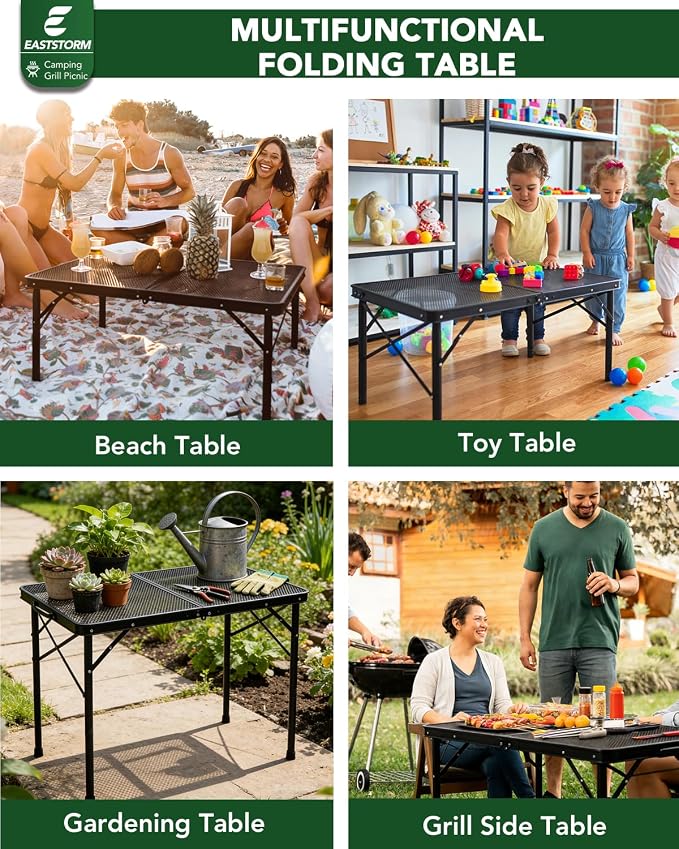 3 ft Folding Table with Adjustable Height, Camping Table with Carry Handle, Metal Mesh Table ,Portable Grill Table for Camping, Tailgating, BBQ, Picnic & Indoor, Fits 3–6 People, Supports 66 lb, Black - Image 8