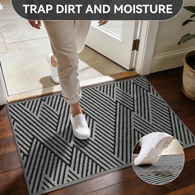 Door Mat Indoor Outside Entrance 36"x59", Low-Profile Non Slip Outdoor Inside Doormat Entryway Mat, Dirt Resistant Absorbent Front Porch Welcome Entry Mats, Washable Easy Clean, Grey - Image 3