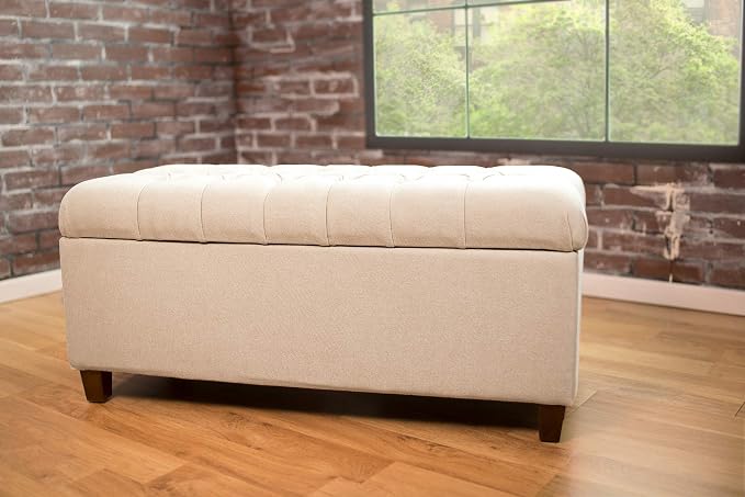 Homepop Home Decor | Tufted Ainsley Button Storage Ottoman Bench with Hinged Lid | Ottoman Bench with Storage for Living Room & Bedroom, Cream 18x40x18 inches - Image 7