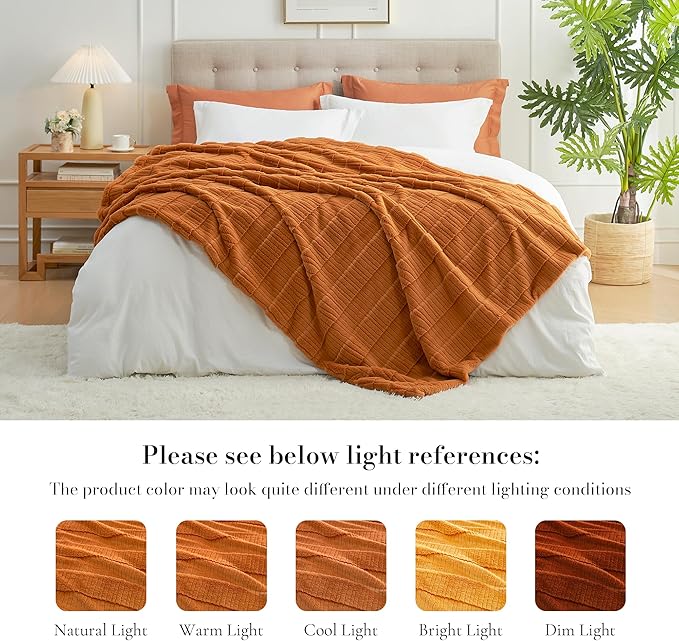 Amélie Home Luxury Striped Faux Fur Throw Blanket for Bed Queen Size, Soft Cozy Fuzzy Fluffy Plush Gift Blankets for Women, 88"x90", Brown