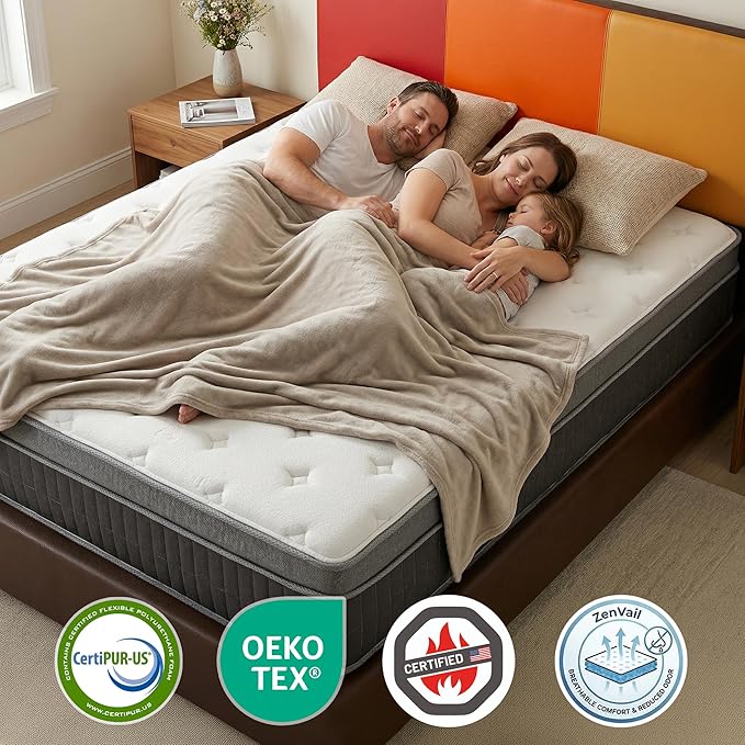 Queen Size Mattress - 12 Inch Queen Mattress- Hybrid Memory Foam Mattress,Pressure Relief, Cooling Breathable Cover, CertiPUR-US Certified, Bed-in-a-Box