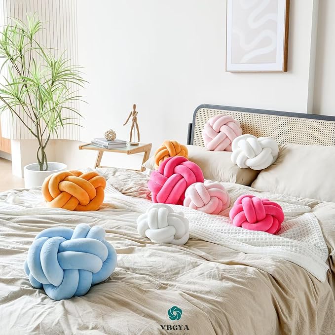 Knot Pillow Ball, Soft Home Decorative Throw Pillows Cushion, Round Changeability Knotted Pillows, Modern Home Handmade Cushions for Bedroom, Sofa, Couch (8 Inch, Hot Pink)